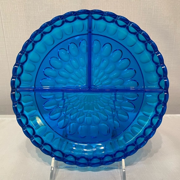 Fenton Art Glass Colonial Blue Thumbprint Divided Relish Dish Pre Logo 8.25" - Picture 2 of 7